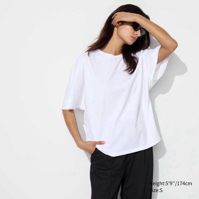 Uniqlo Cotton Relaxed Half Sleeve Women T-Shirts White  US |  MKPS-79142