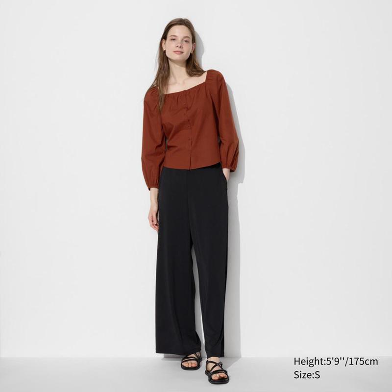 Uniqlo Cotton Square Neck Women Blouse Brown  US |  LZNQ-54396