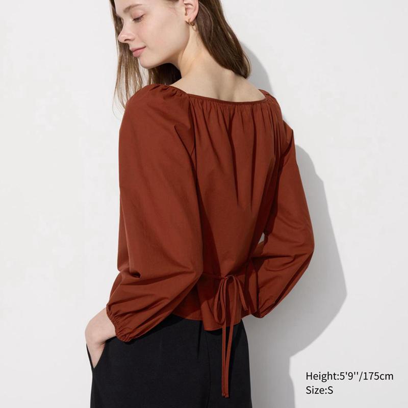 Uniqlo Cotton Square Neck Women Blouse Brown  US |  LZNQ-54396