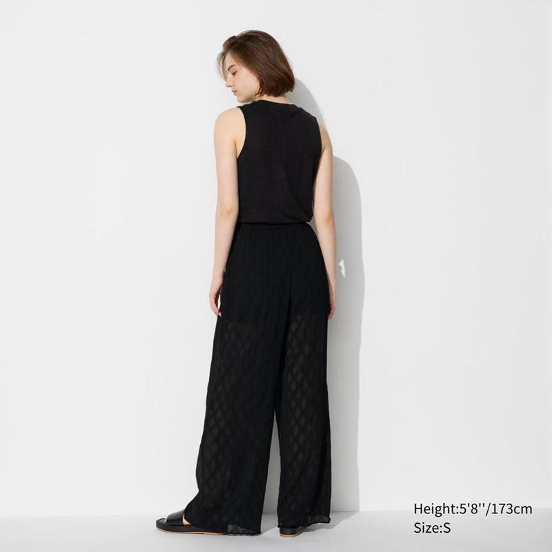 Uniqlo Crepe Wide Women Trousers Black  US |  NRFX-79205