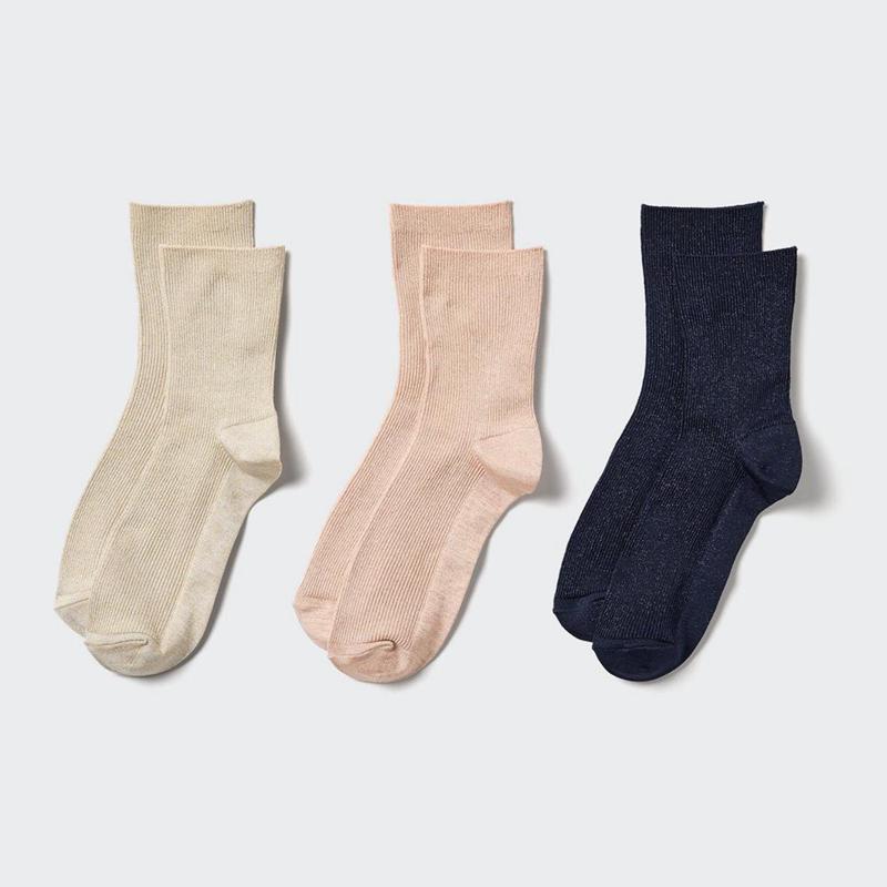 Uniqlo (Crew, Glitter, 3 Pairs) Women Socks Tights Pink  US |  YTFP-72684