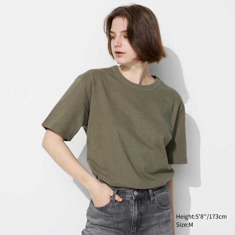 Uniqlo Crew Neck Men T-Shirt Olive  US |  GJHI-81320