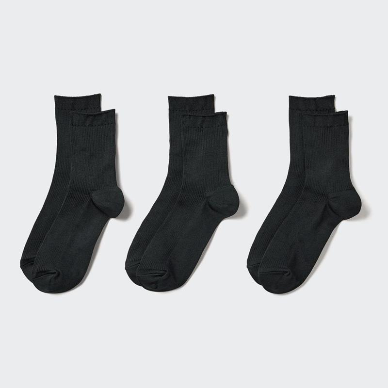 Uniqlo (Crew Ribbed, 3 Pairs) Women Socks Tights Black  US |  SGOK-45893