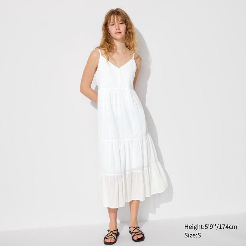 Uniqlo Crinkle Cotton Camisole Women Dress White  US |  FJQD-03865