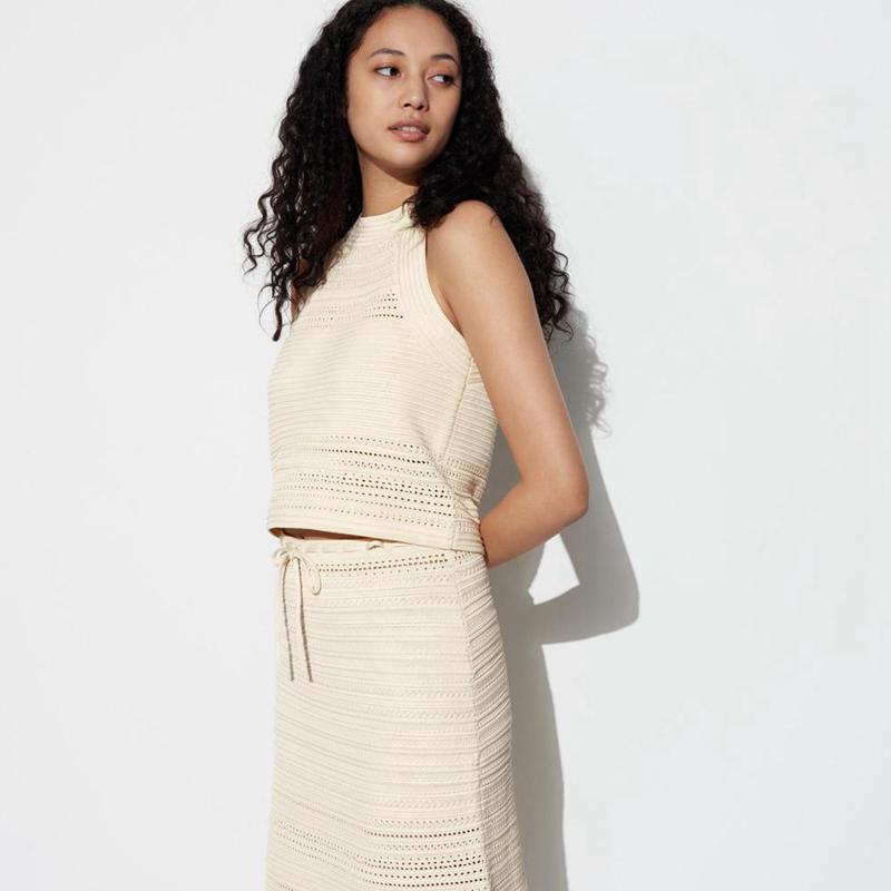 Uniqlo Crochet Midi Women Skirts Natural  US |  SCRM-94658