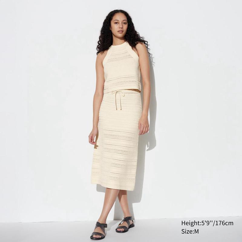 Uniqlo Crochet Midi Women Skirts Natural  US |  RDPO-82564