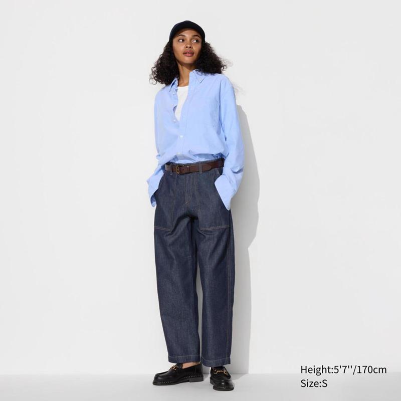 Uniqlo Curved Baker (Denim) Women Trousers Navy  US |  FIBV-58794