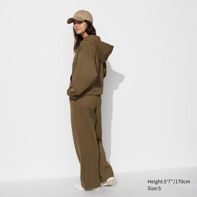 Uniqlo DRY Sweat Wide Women Trousers Olive  US |  ZHCB-49356