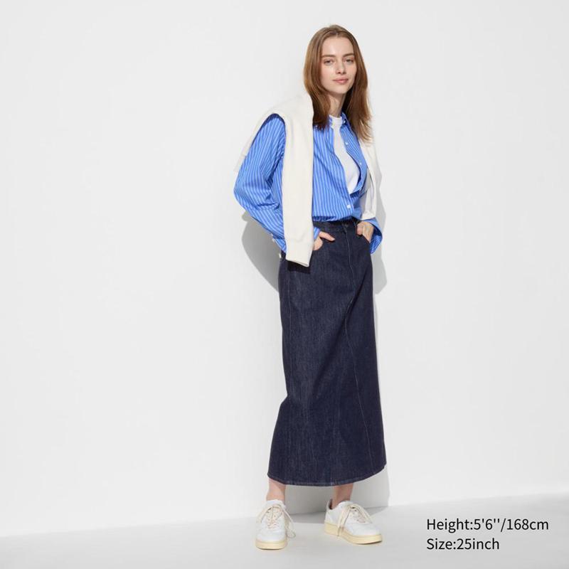 Uniqlo Denim Panel Long Women Skirts Navy  US |  PZWO-73269