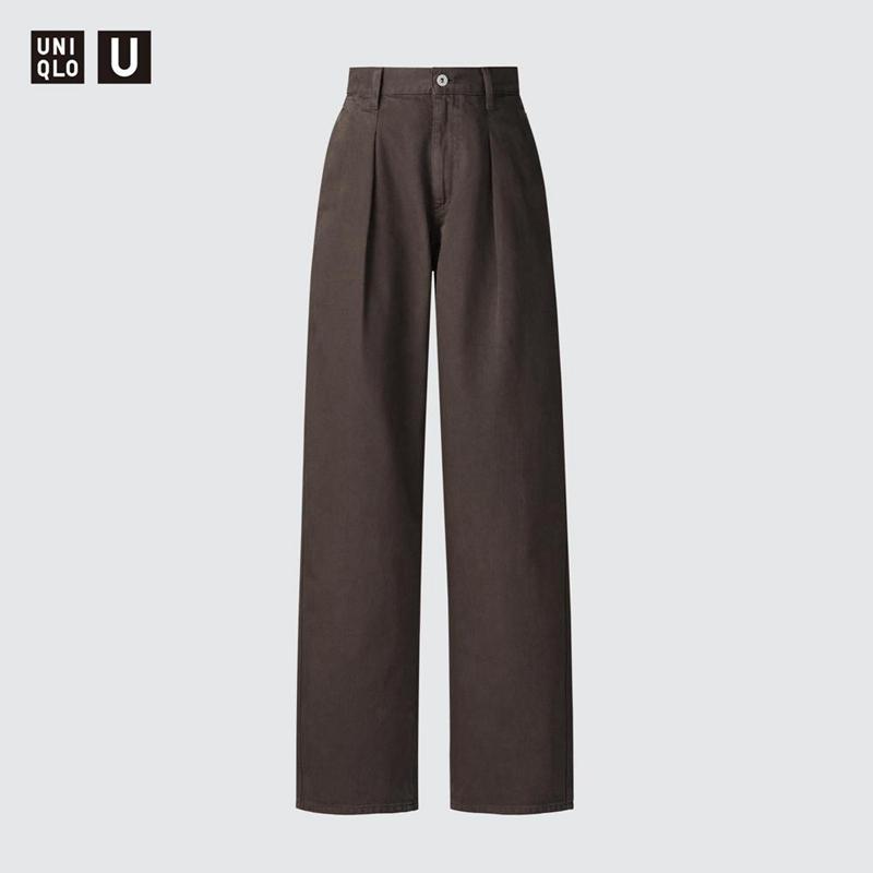 Uniqlo Denim Pleated (Long) Women Trousers Black  US |  UEYF-95734