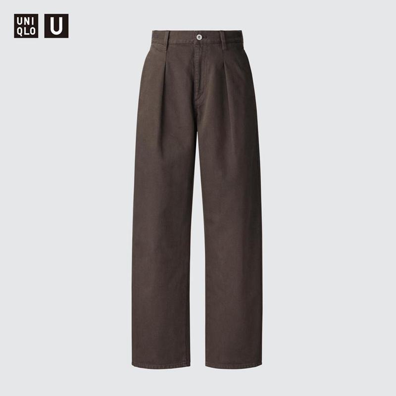 Uniqlo Denim Pleated (Short) Women Trousers Mustard  US |  TRBL-83271