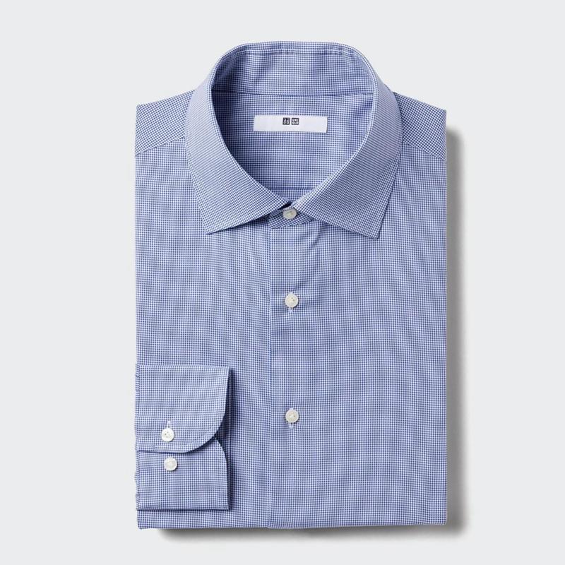 Uniqlo Fine Cloth Easy Care Regular Fit (Semi-Cutaway Collar, Check) Men Shirts Blue  US |  CMXQ-74029