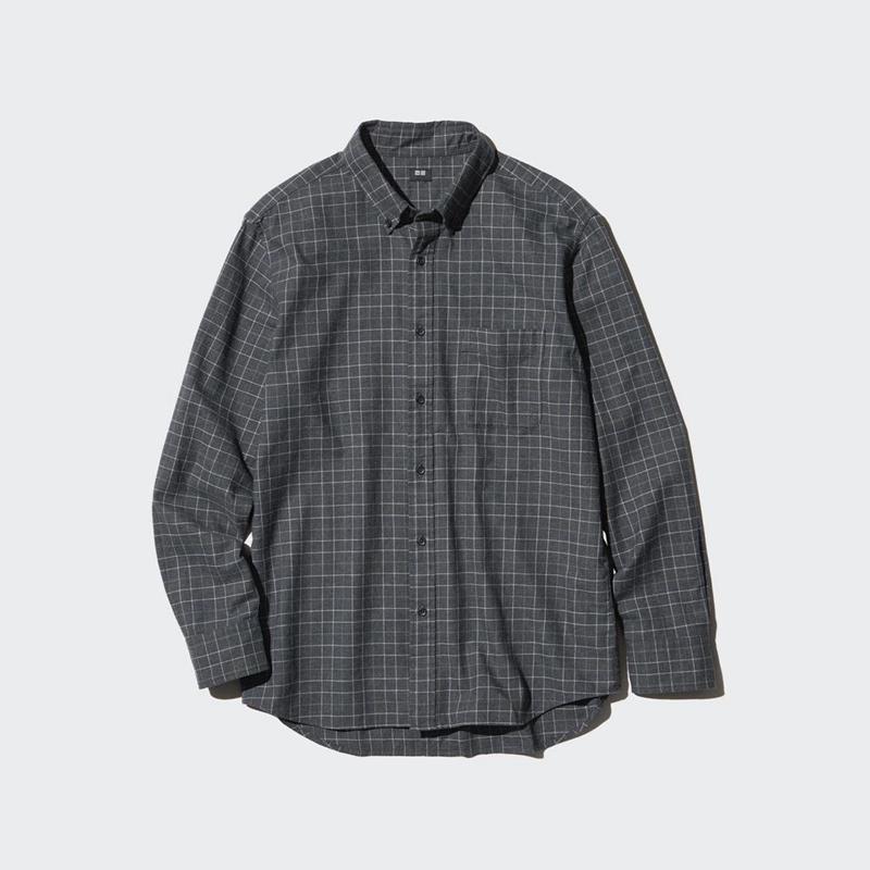 Uniqlo Flannel (Button-Down Collar, Check) Men Shirts Off White  US |  XOTZ-28630