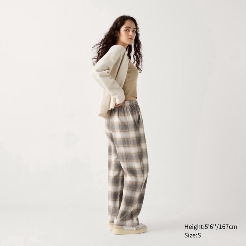 Uniqlo Flannel (Check) Women Trousers Beige  US |  MIXA-50624