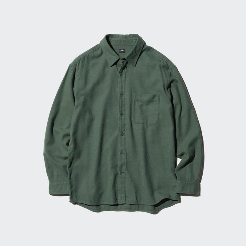 Uniqlo Flannel (Regular Collar) Men Shirts Olive  US |  TPQA-79356