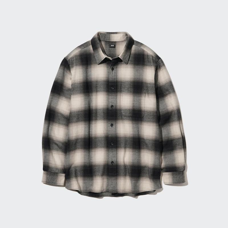 Uniqlo Flannel Regular Fit (Check, Regular Collar) Men Shirts Black  US |  EKST-21946