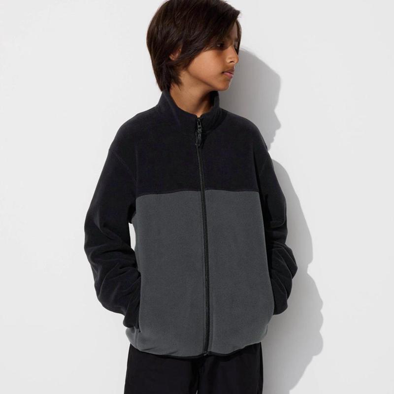 Uniqlo Fleece Full-Zip (Colour Block) Kids' Jackets Black  US |  BGWT-04685