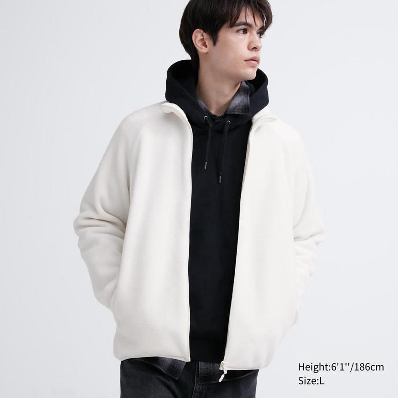 Uniqlo Fleece Full-Zip Men Jackets Off White  US |  NHUM-62810