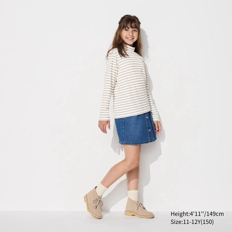 Uniqlo Girls HEATTECH Ribbed High Neck (Stripe) Kids' T-Shirt Off White  US |  UJDY-57918