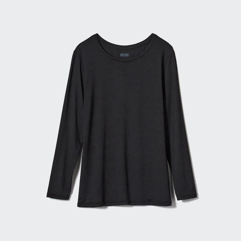 Uniqlo HEATTECH Crew Neck Women T-Shirts Black  US |  WNOE-36409