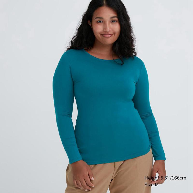 Uniqlo HEATTECH Crew Neck Women T-Shirts Green  US |  OSAK-10937