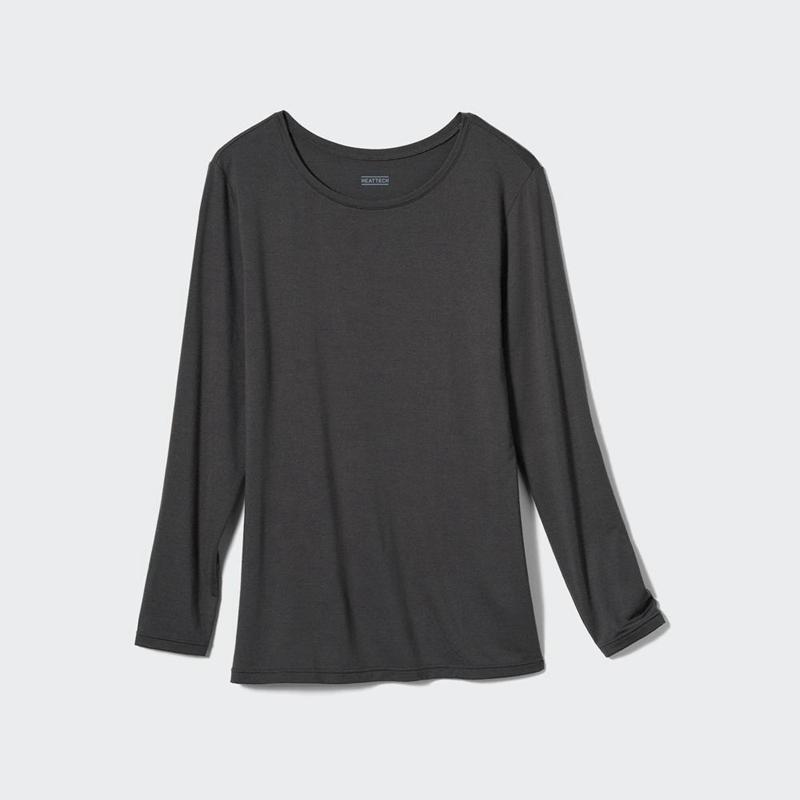 Uniqlo HEATTECH Crew Neck Women T-Shirts Dark Grey  US |  GQOJ-68194