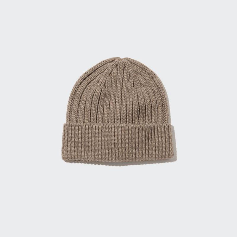 Uniqlo HEATTECH (Ribbed) Women Beanie Beige  US |  OKZN-93264