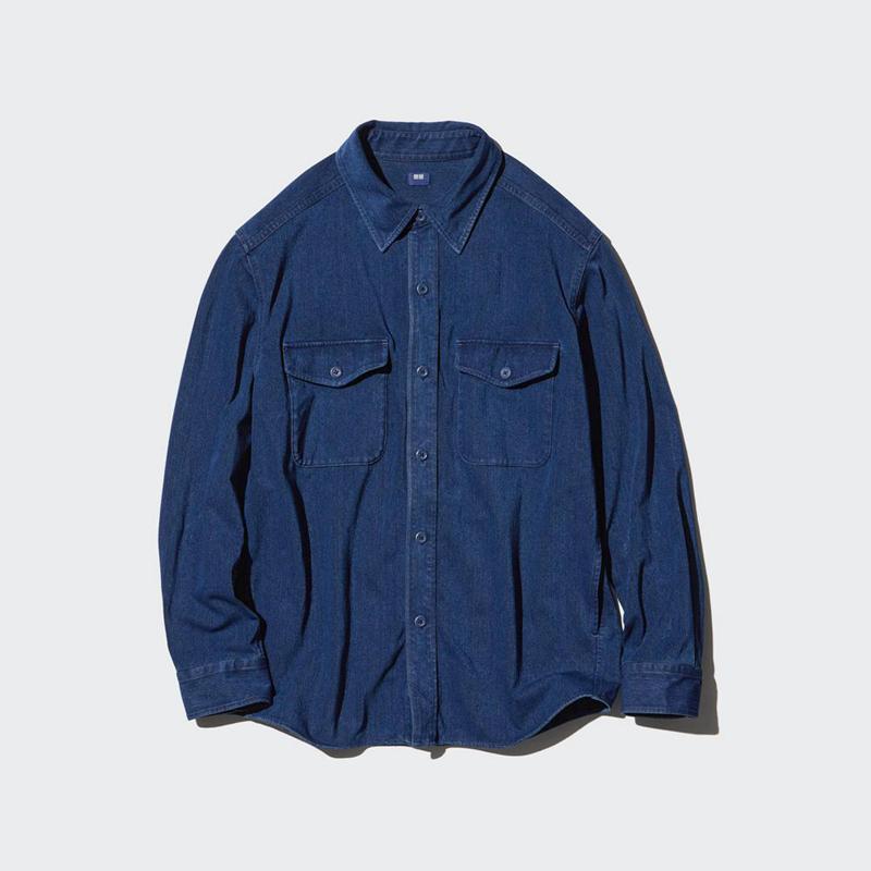 Uniqlo Jersey (Denim) Men Overshirts Blue  US |  WEDP-36241