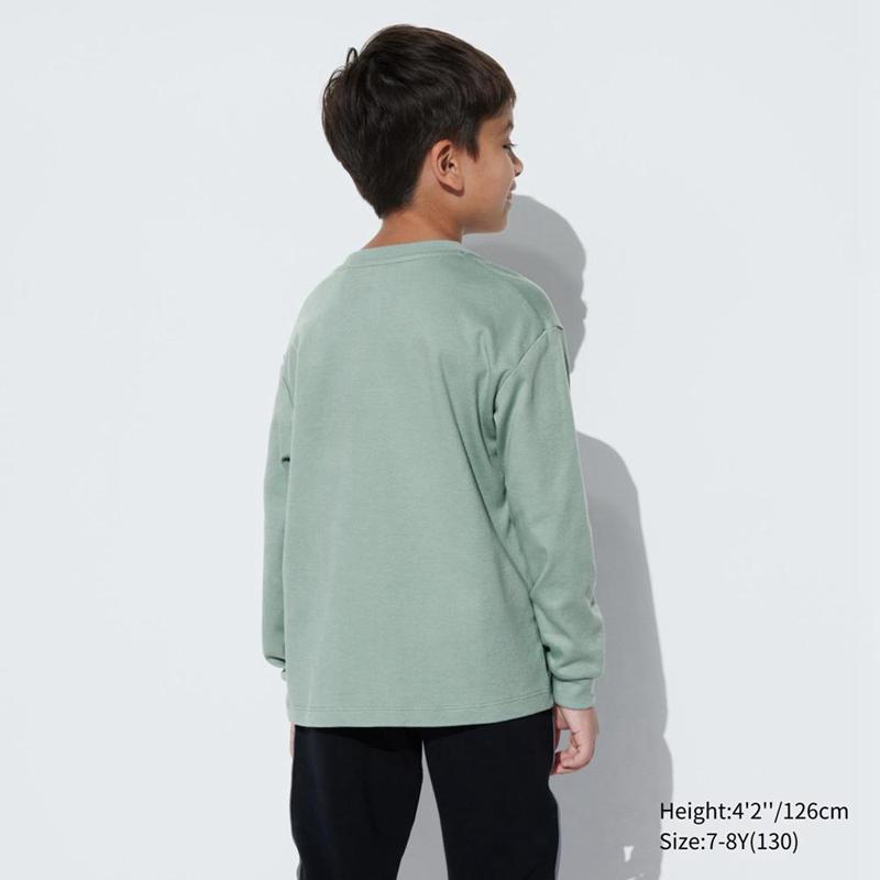 Uniqlo Kids Soft Brushed Cotton Crew Neck Long Sleeved Kids' T-Shirt Black  US |  GDVW-58962