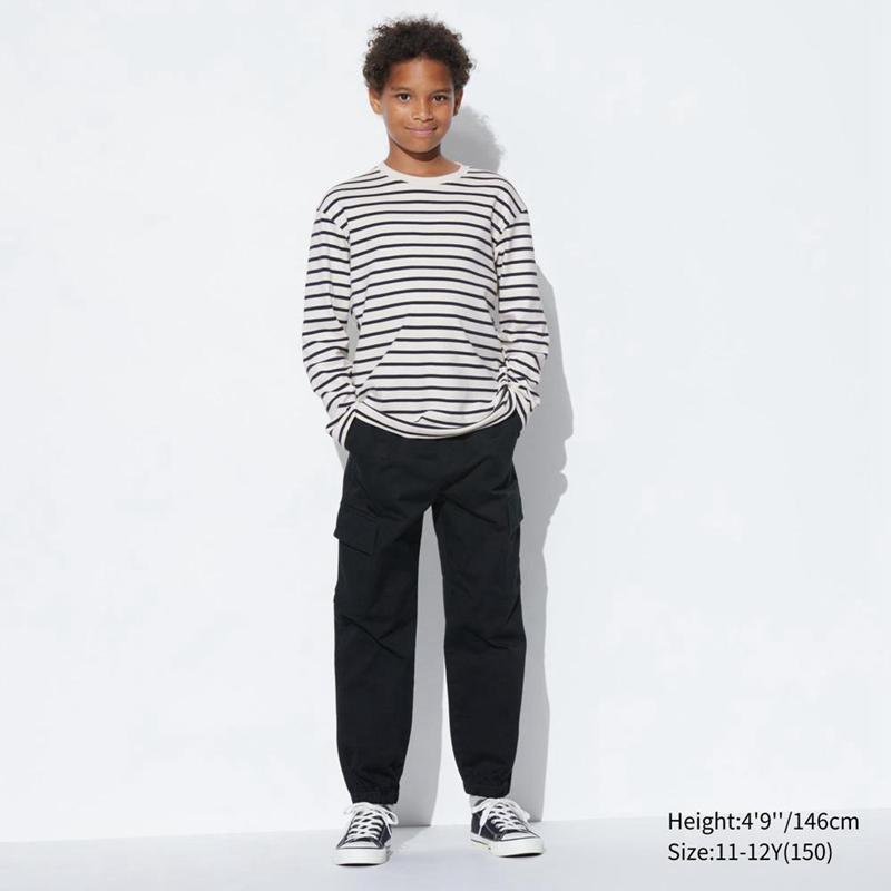 Uniqlo Kids Soft Brushed Cotton Striped Crew Neck Long Sleeved Kids' T-Shirt Off White  US |  BZAJ-48019