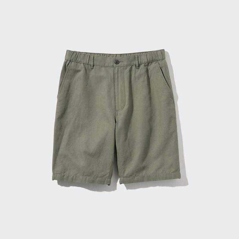 Uniqlo Linen Blend Men Shorts Olive  US |  ITEB-64732