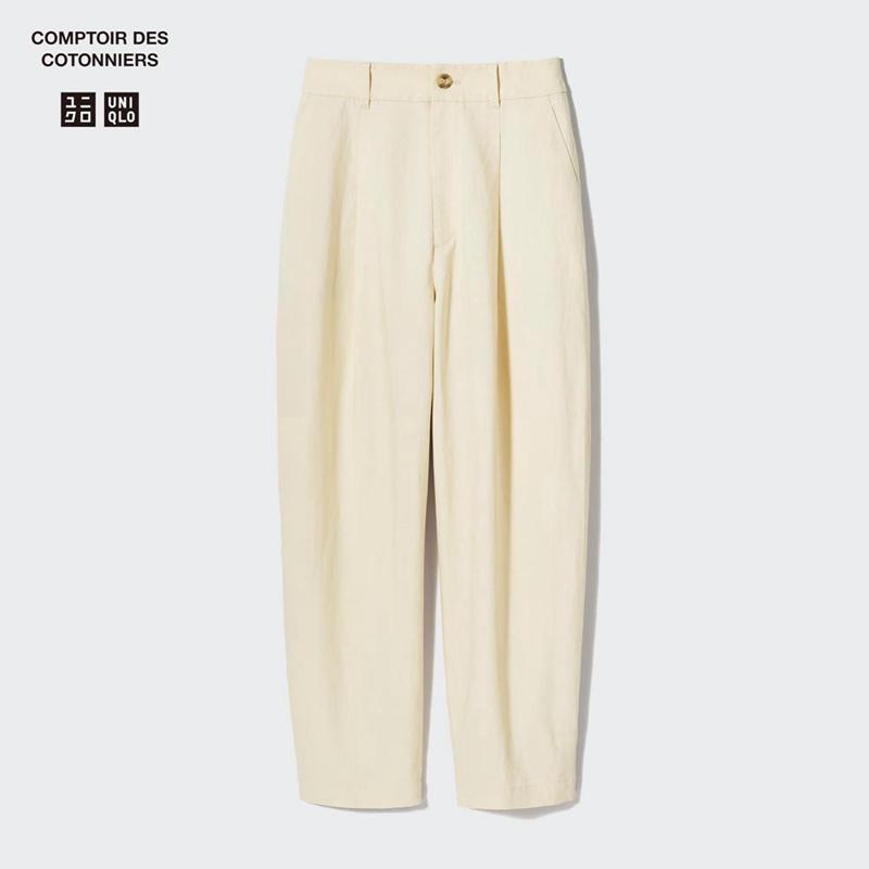 Uniqlo Linen Blend Pleated Tapered (Long) Women Trousers Orange  US |  LBEF-53296