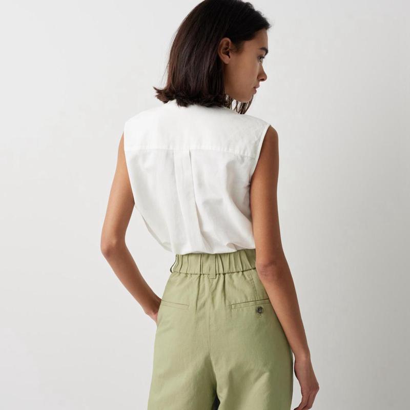 Uniqlo Linen Blend Pleated Tapered Women Trousers Green  US |  GISJ-45983