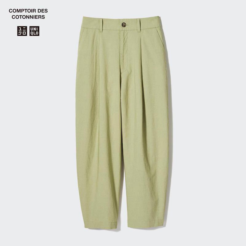 Uniqlo Linen Blend Pleated Tapered Women Trousers Green  US |  GISJ-45983