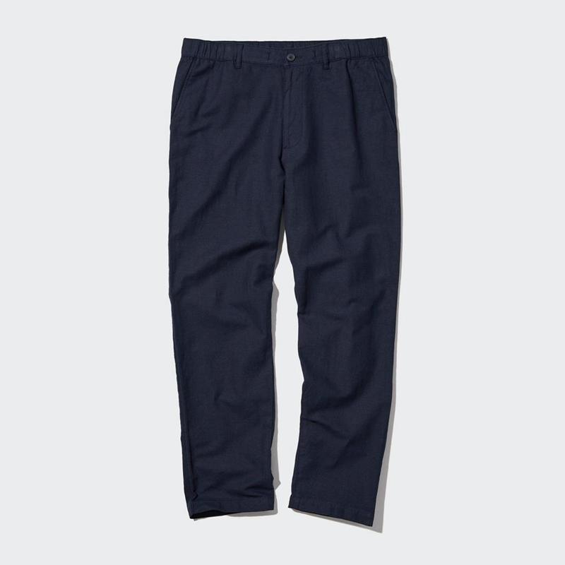 Uniqlo Linen Blend Relaxed Men Trousers Navy  US |  GDTV-60291