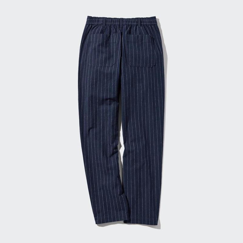 Uniqlo Linen Cotton Blend Tapered (Stripe, Long) Women Trousers Off White  US |  EILQ-02395