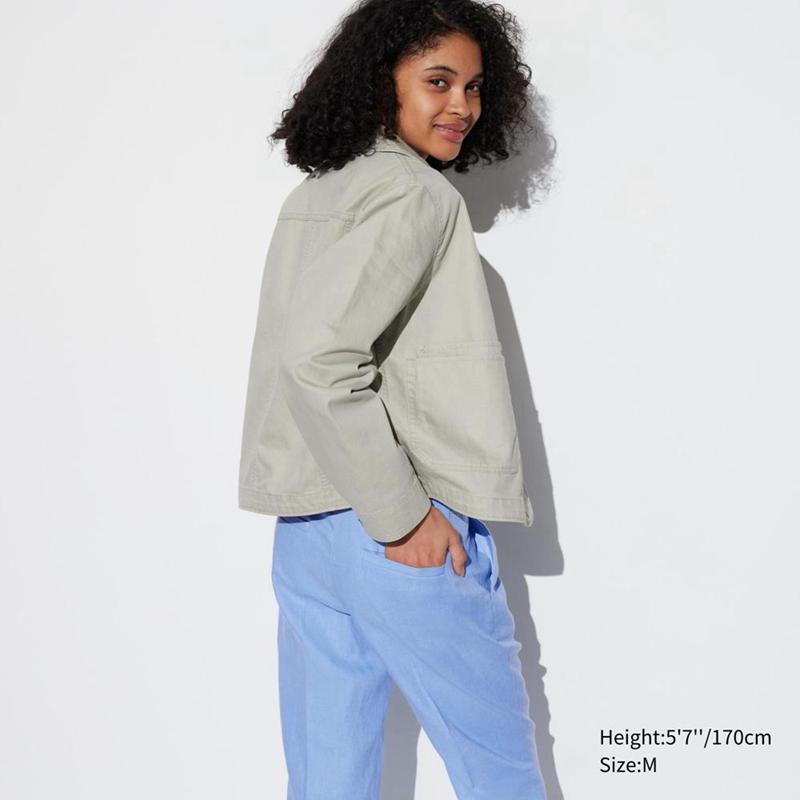 Uniqlo Linen Tapered Ankle Women Trousers Blue  US |  ZTCG-24913