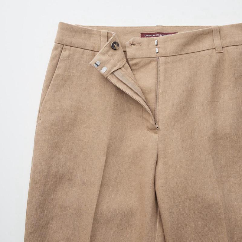 Uniqlo Linen Tapered Ankle Women Trousers Natural  US |  SZPH-47359