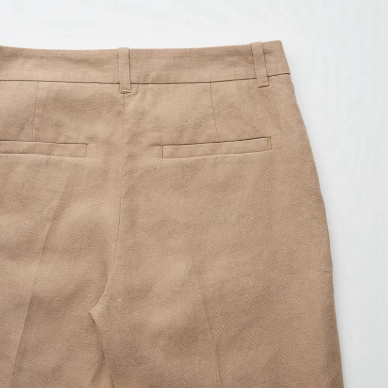 Uniqlo Linen Tapered Ankle Women Trousers Natural  US |  SZPH-47359