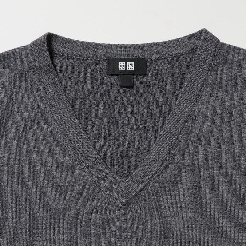 Uniqlo Merino V Neck Men Jumper Grey  US |  NPXB-26953