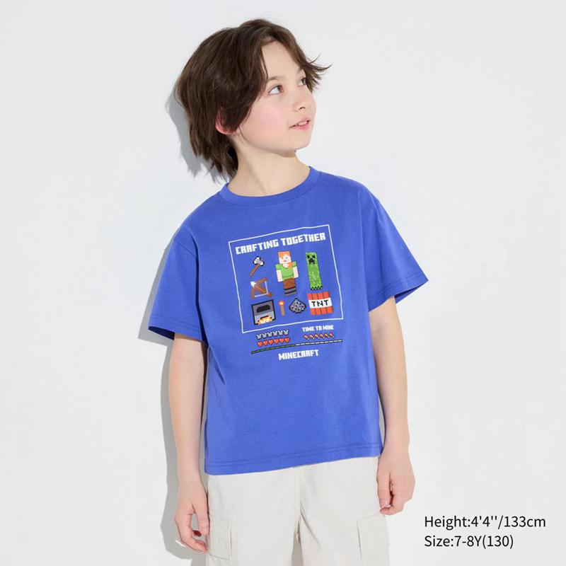 Uniqlo Minecraft UT Graphic Kids' T-Shirt Blue  US |  MESQ-32465