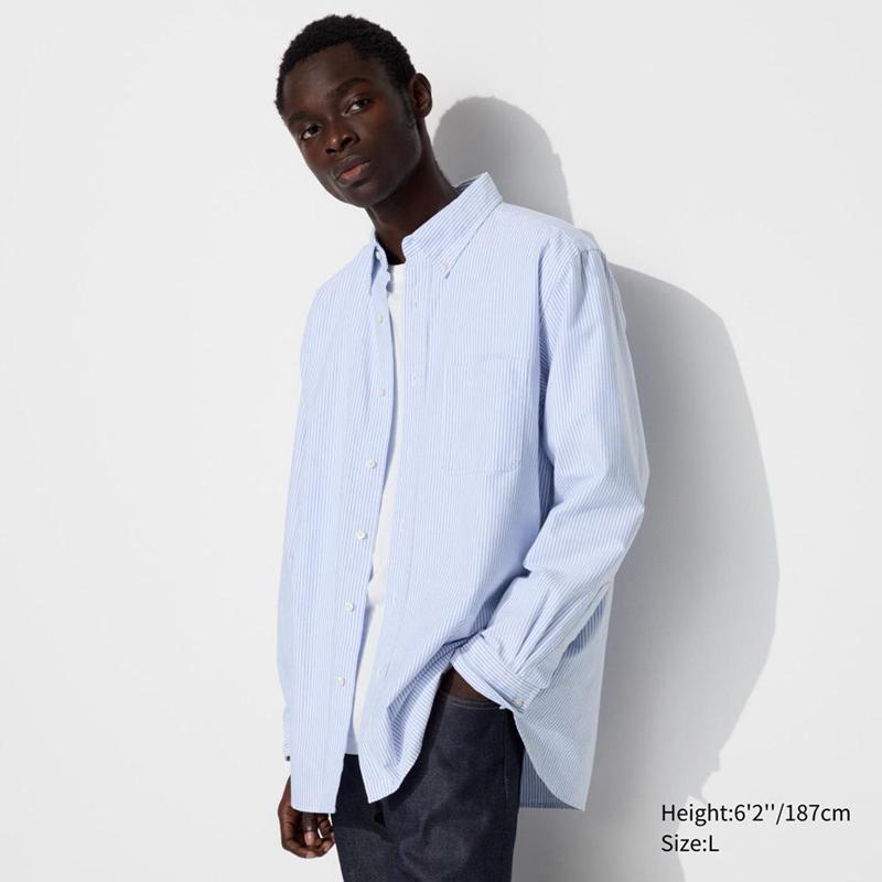 Uniqlo Oxford (Regular Fit, Stripe) Men Shirts Blue  US |  TAGR-95874