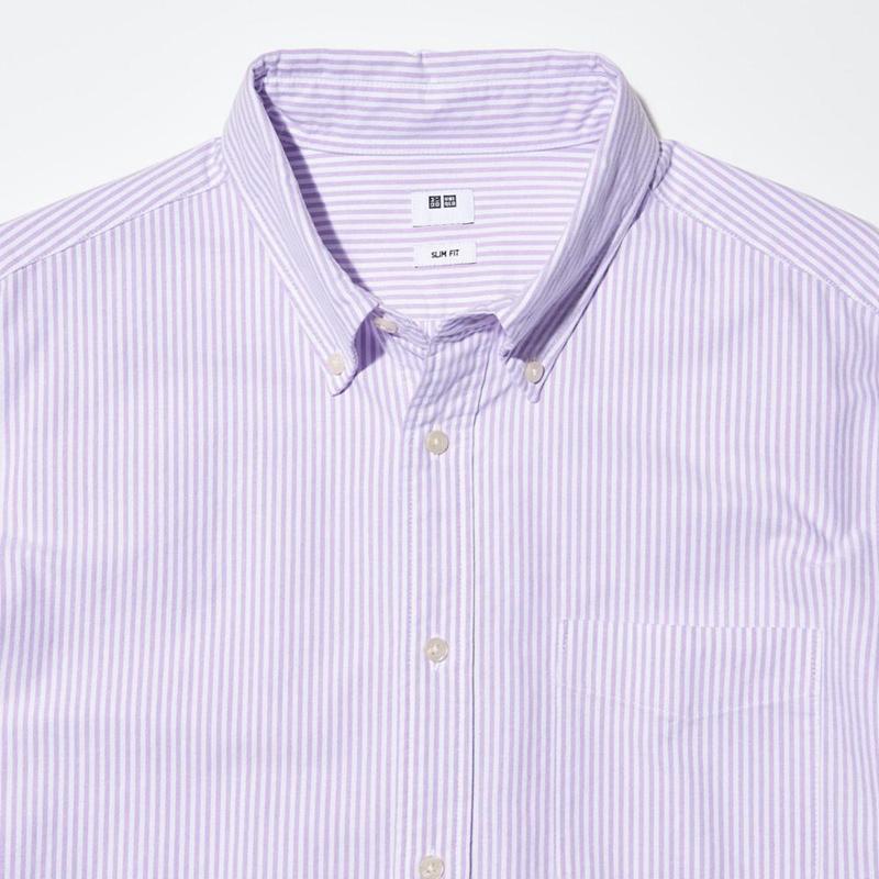 Uniqlo Oxford (Stripe, Slim Fit) Men Shirts Grey  US |  IRDJ-97120