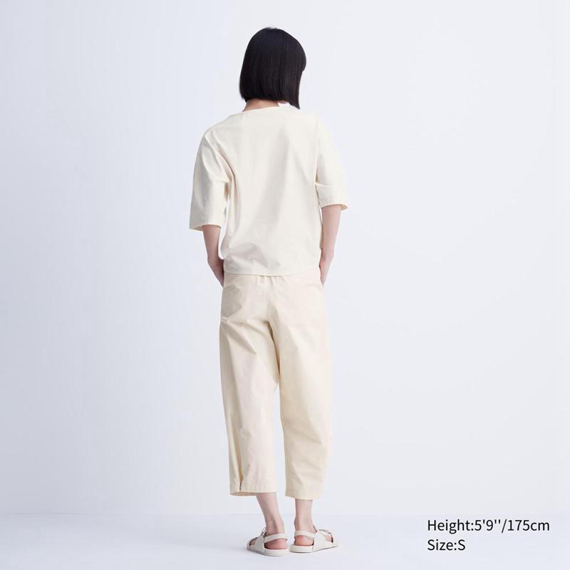 Uniqlo Parachute Cropped Women Trousers Natural  US |  COTQ-67843