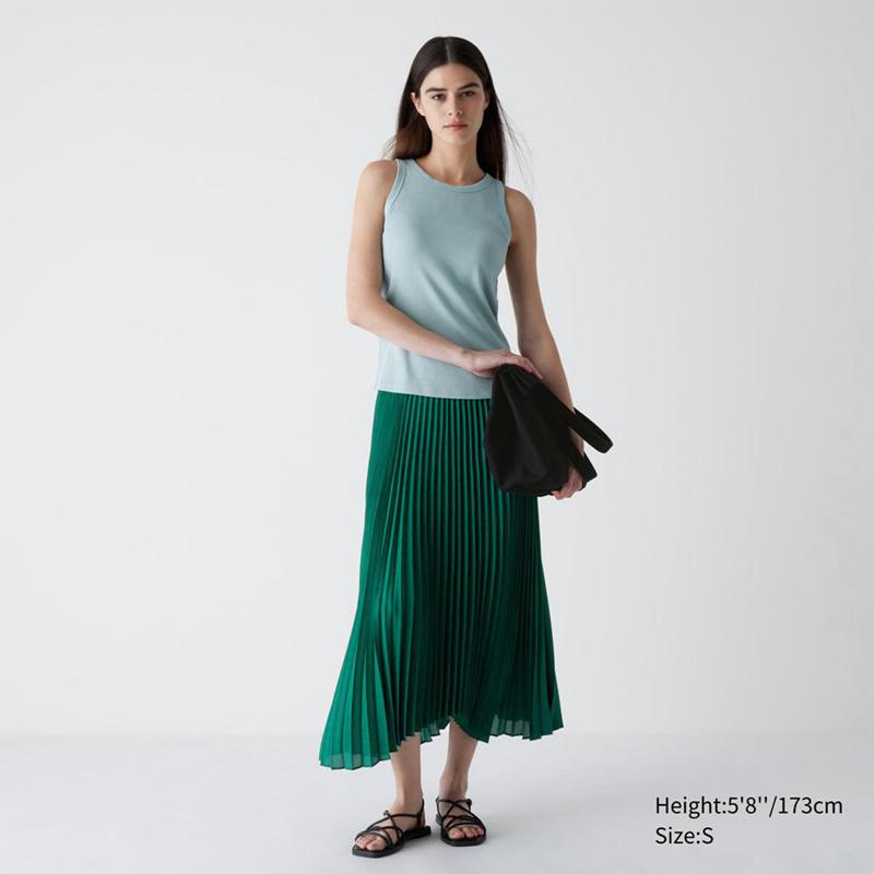 Uniqlo Pleated (Dots) Women Skirts Green  US |  GJLN-61879