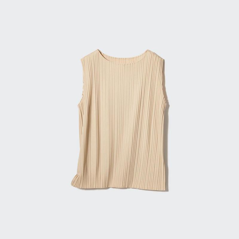 Uniqlo Pleated Sleeveless Women T-Shirts Blue  US |  NRVZ-69184