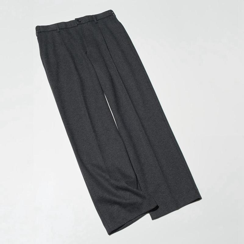 Uniqlo Pleated Wide (Brushed Jersey) Men Trousers Dark Grey  US |  FJSW-80972