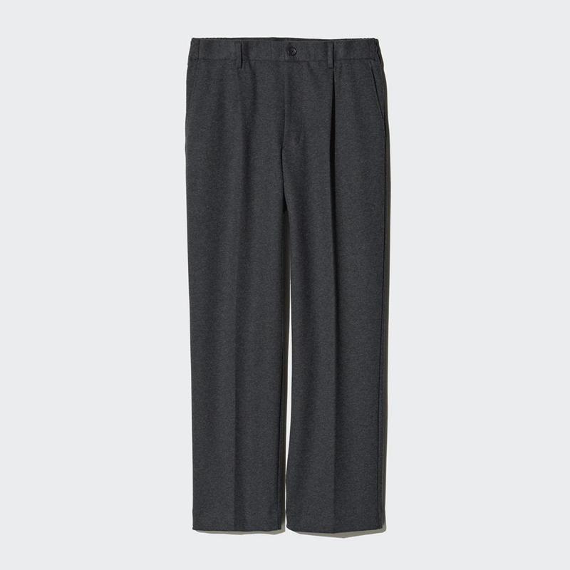 Uniqlo Pleated Wide (Brushed Jersey) Men Trousers Dark Grey  US |  FJSW-80972