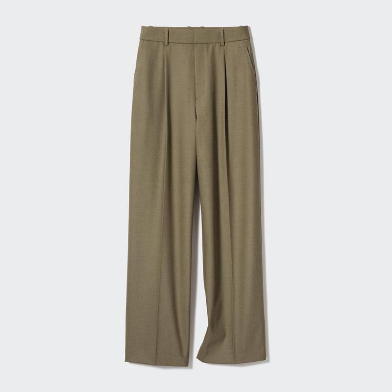 Uniqlo Pleated Wide (Long) Women Trousers Natural  US |  ISDB-39872