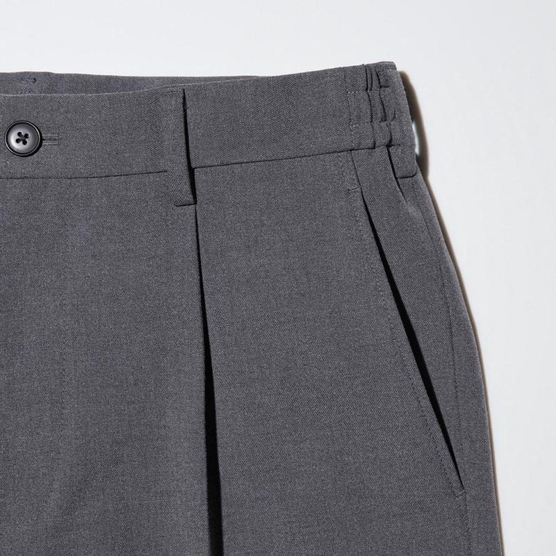 Uniqlo Pleated Wide Men Trousers Grey  US |  LOER-90534